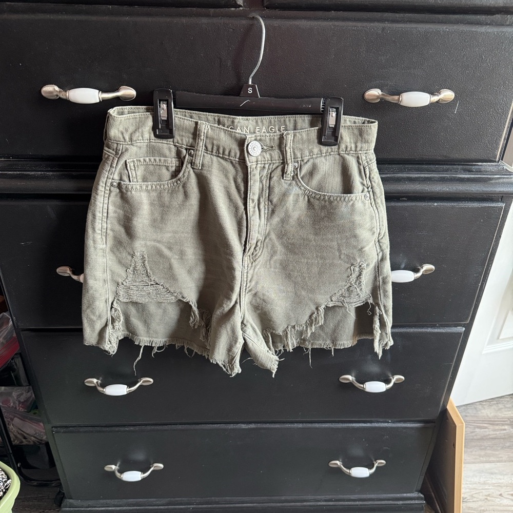 American Eagle Outfitters Khaki Distressed Jean Shorts